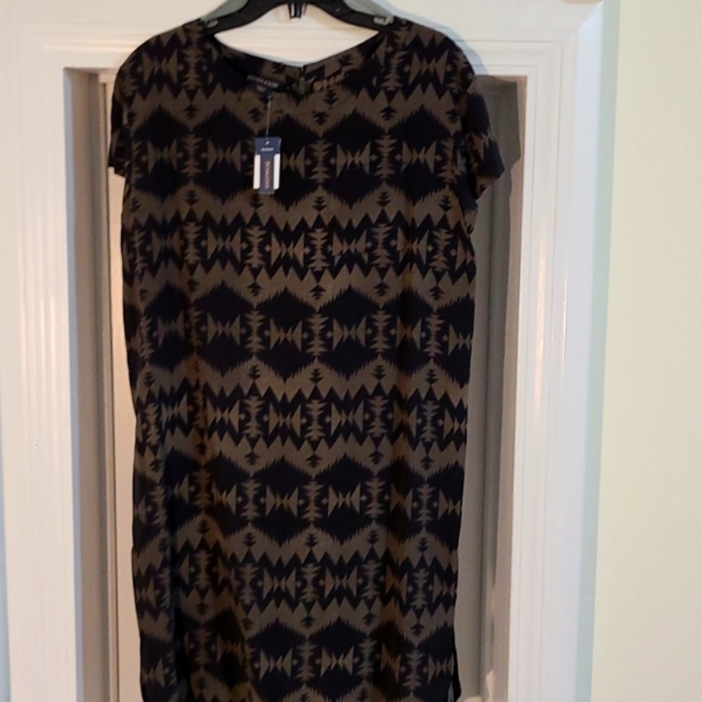 NWT Pendleton black silk tribal high-low shirtdress